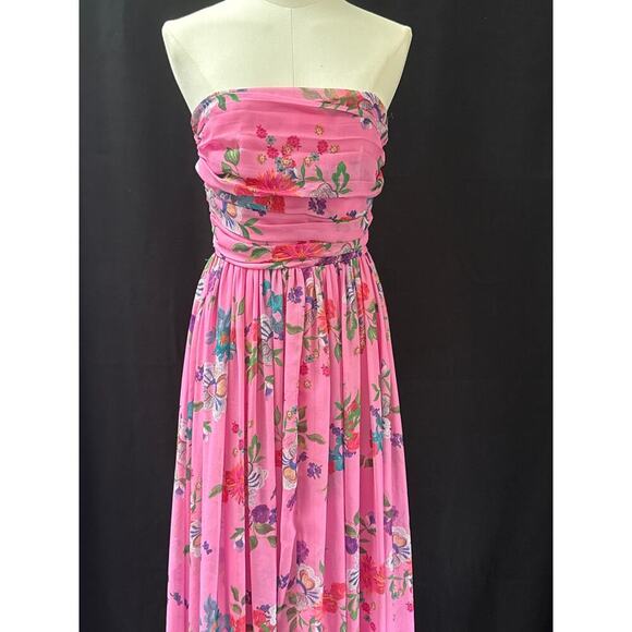 Women’s Saul Pink Long Maxi Floral Corseted Sleeveless Dress Sz 4 - Picture 1 of 5